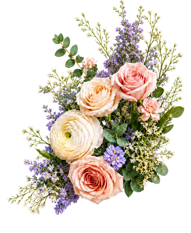 Premium bouquet of blush roses, peonies, and white fillers arranged for a thoughtful moment