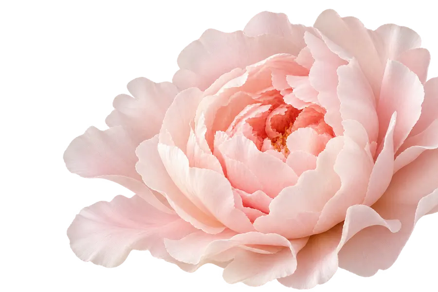 Close-up of a soft blush peony with layered petals